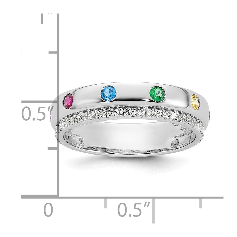 14k White Gold 6 Synthetic Birthstone and Diamond Mother's Ring