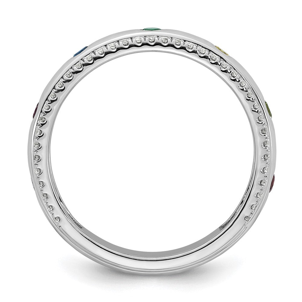 14k WG 7 Synthetic Birthstone and Diamond Mother's Ring