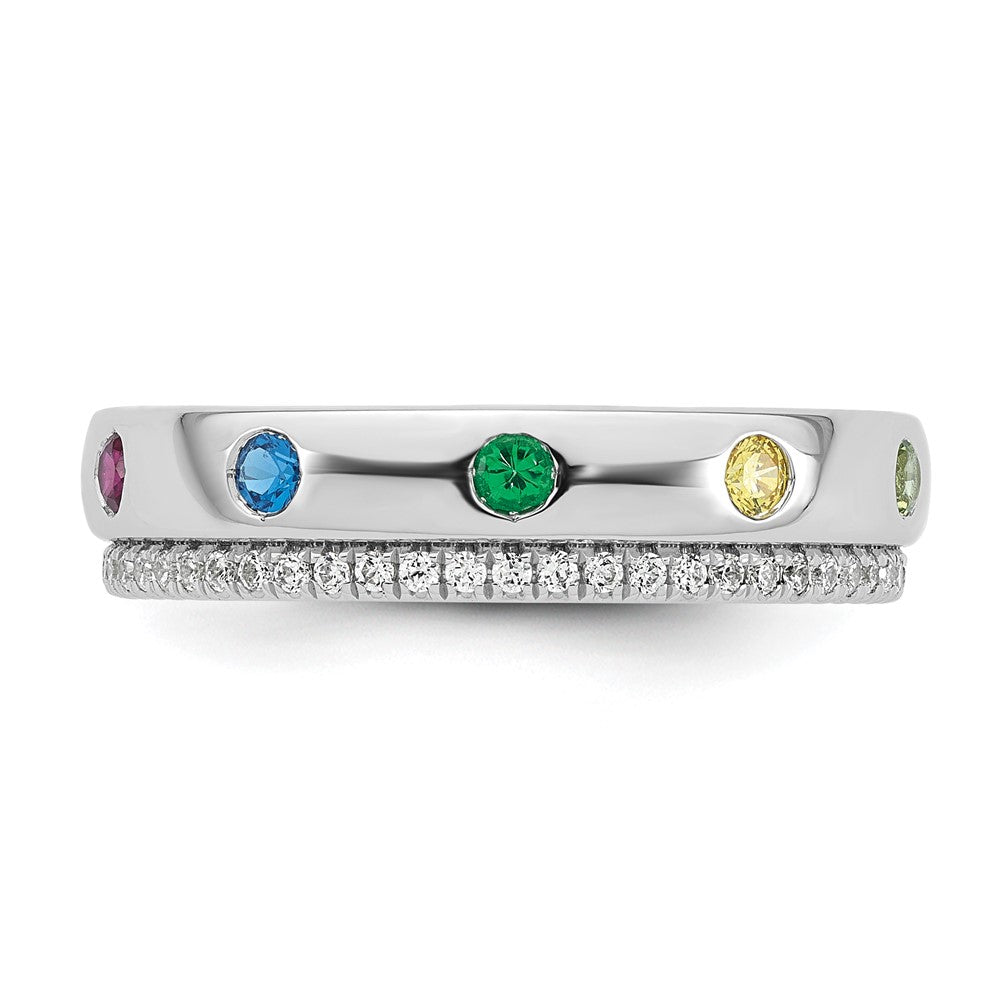 14k WG 7 Synthetic Birthstone and Diamond Mother's Ring