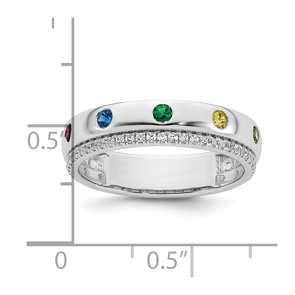 14k WG 7 Synthetic Birthstone and Diamond Mother's Ring