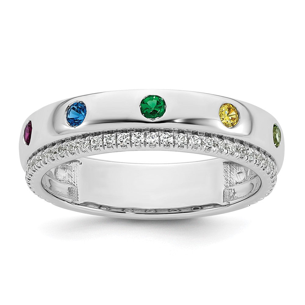 14k WG 7 Genuine Birthstone and Diamond Mother's Ring