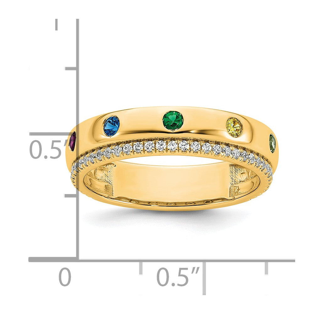 14k 7 Synthetic Birthstone and Diamond Mother's Ring