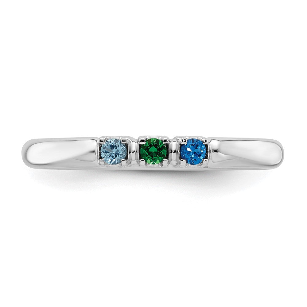 14k White Gold Synthetic 3 Birthstone Mother's Ring