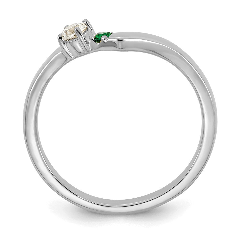 14k White Gold 1 Synthetic Birthstone with Diamond Mother's Ring