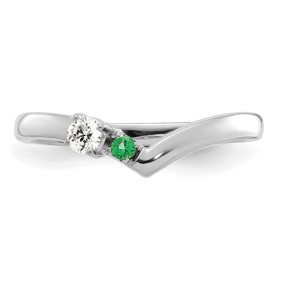 14k White Gold 1 Synthetic Birthstone with Diamond Mother's Ring