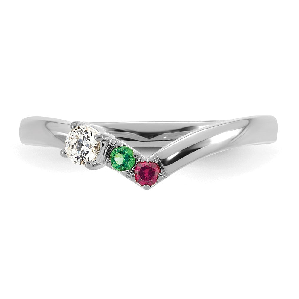 14k White Gold 2 Genuine Birthstone with Diamond Mother's Ring