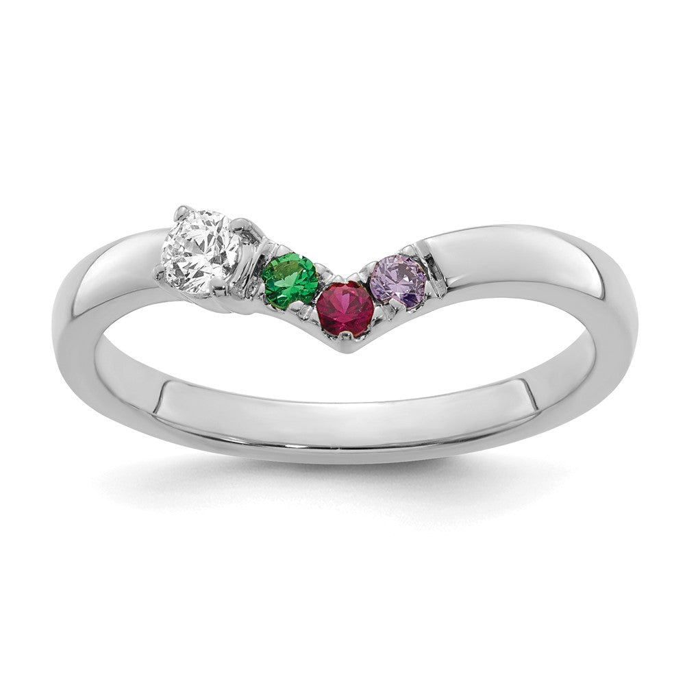 14k White Gold 3 Synthetic Birthstone with Diamond Mother's Ring