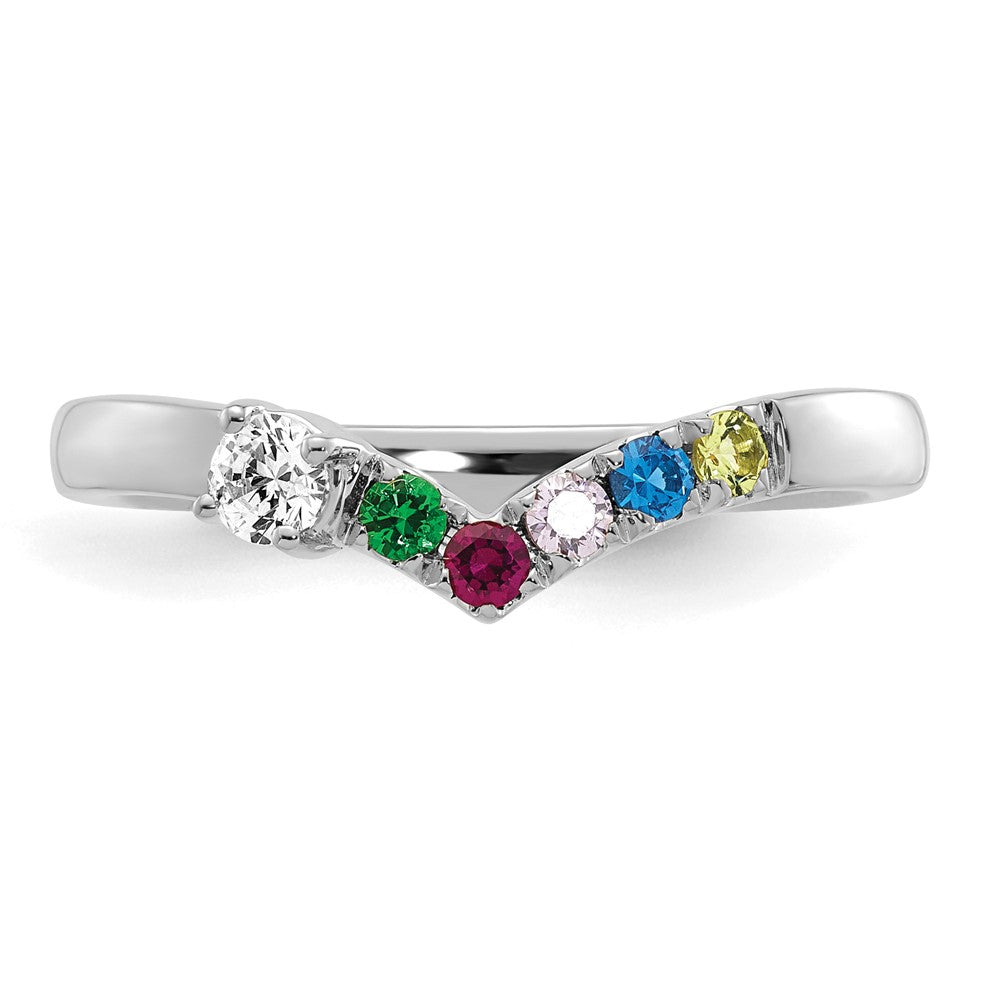 14k White Gold 5 Synthetic Birthstone with Diamond Mother's Ring