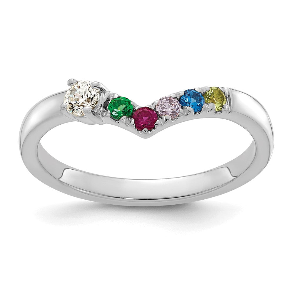 14k White Gold 5 Synthetic Birthstone with Diamond Mother's Ring