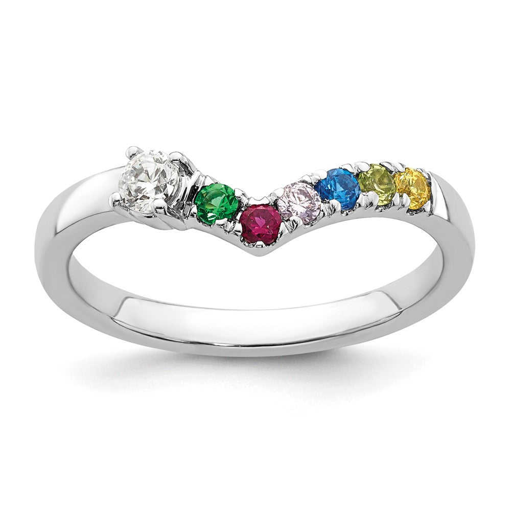 14k White Gold 6 Genuine Birthstone with Diamond Mother's Ring