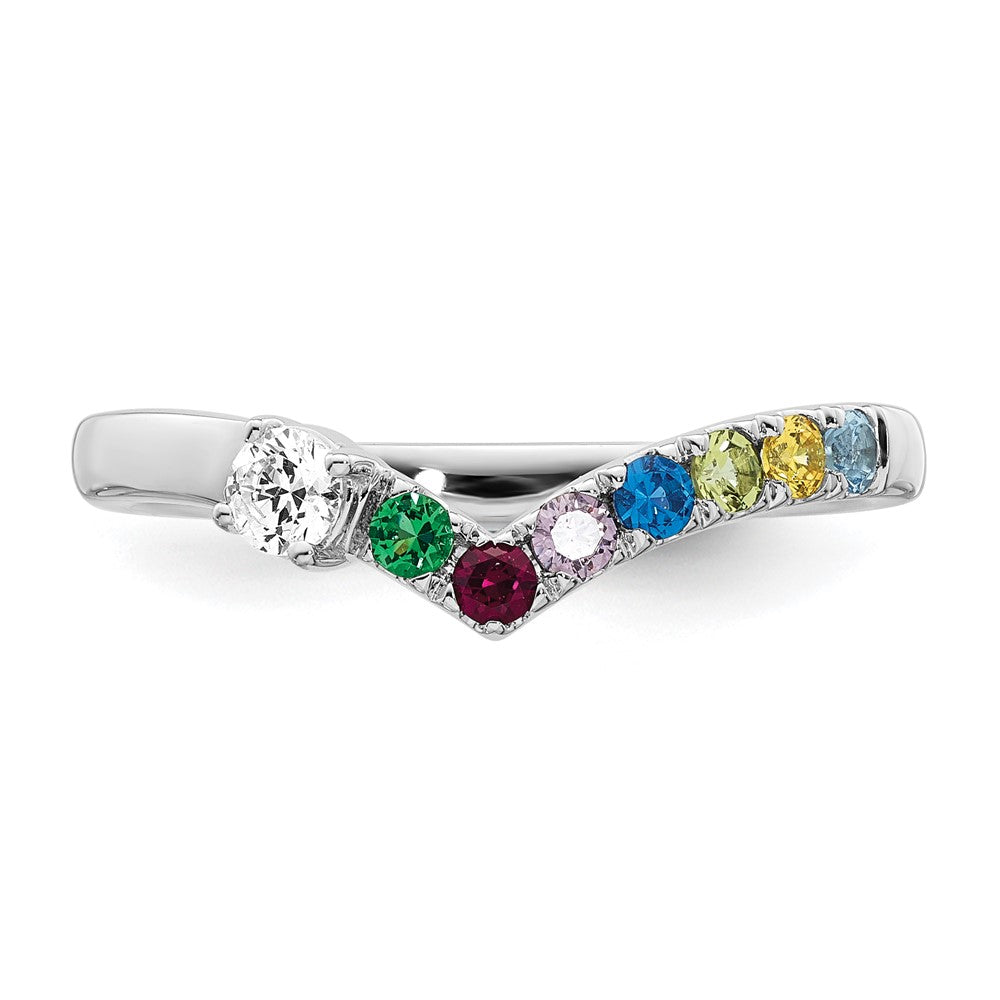 14k White Gold 7 Genuine Birthstone with Diamond Mother's Ring