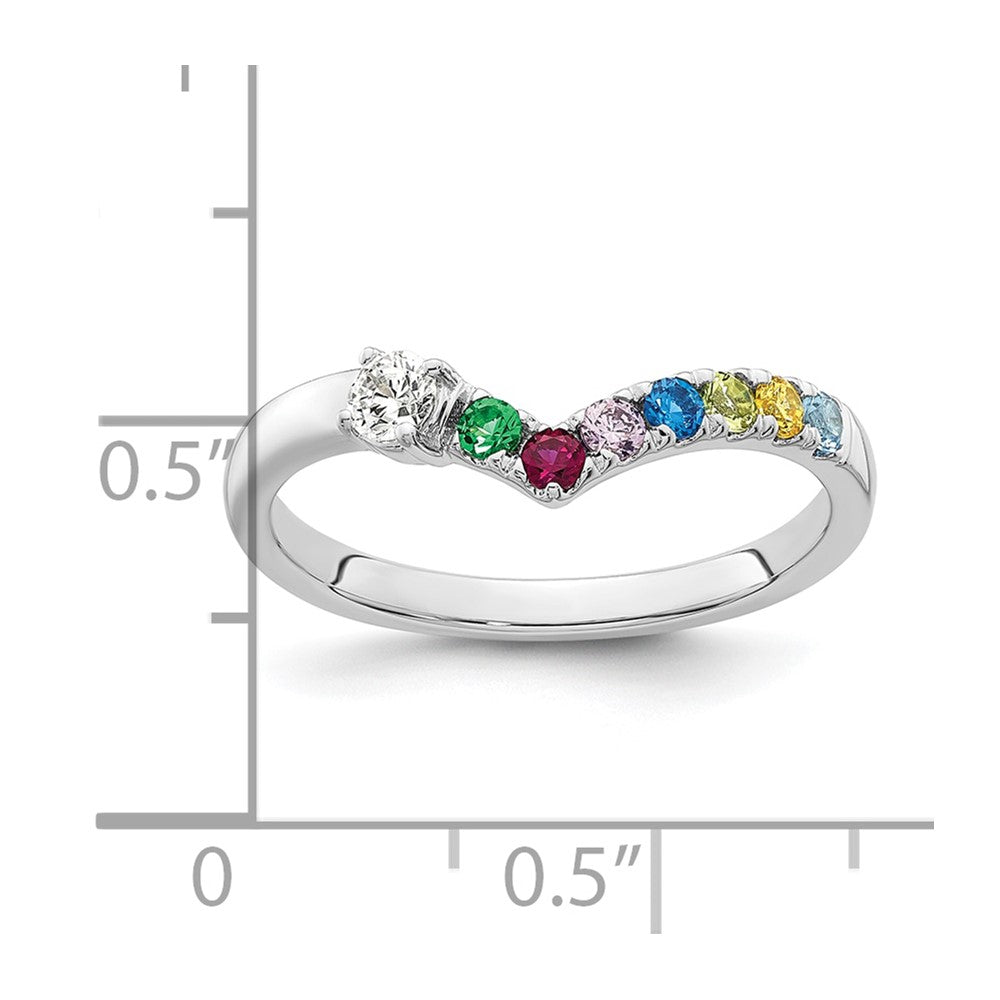 14k White Gold 7 Genuine Birthstone with Diamond Mother's Ring