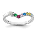 14k White Gold 7 Genuine Birthstone with Diamond Mother's Ring