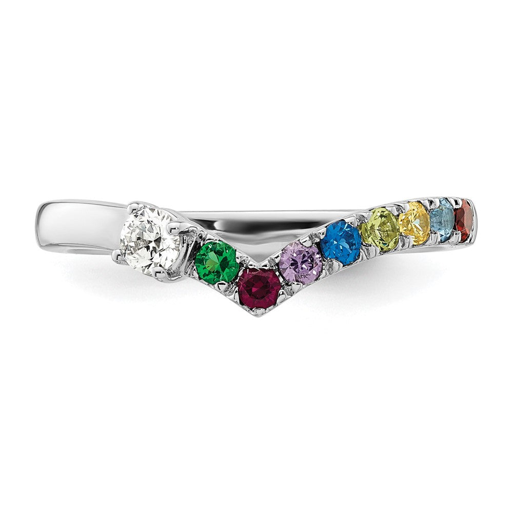 14k White Gold 8 Synthetic Birthstone with Diamond Mother's Ring