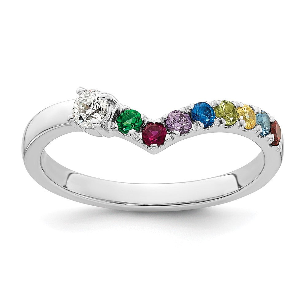 14k White Gold 8 Synthetic Birthstone with Diamond Mother's Ring