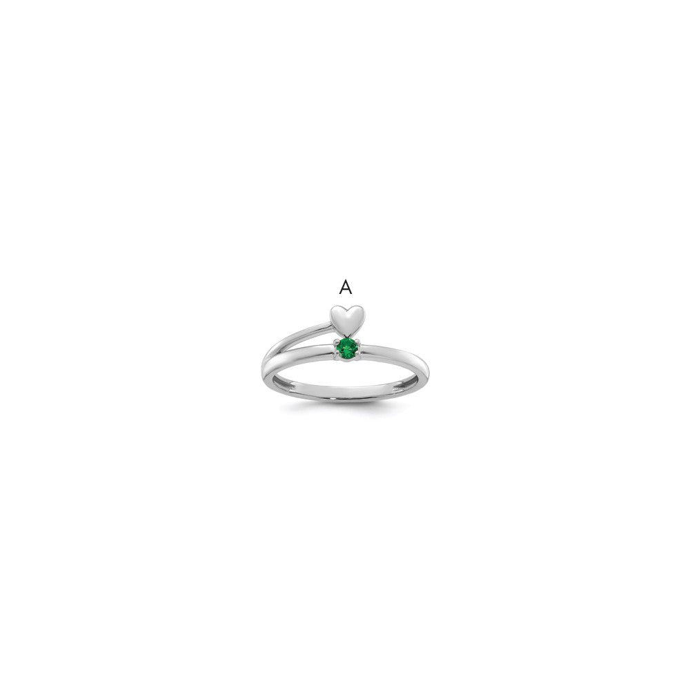 14k White Gold Heart with 1 Birthstone Mother's Ring Mounting