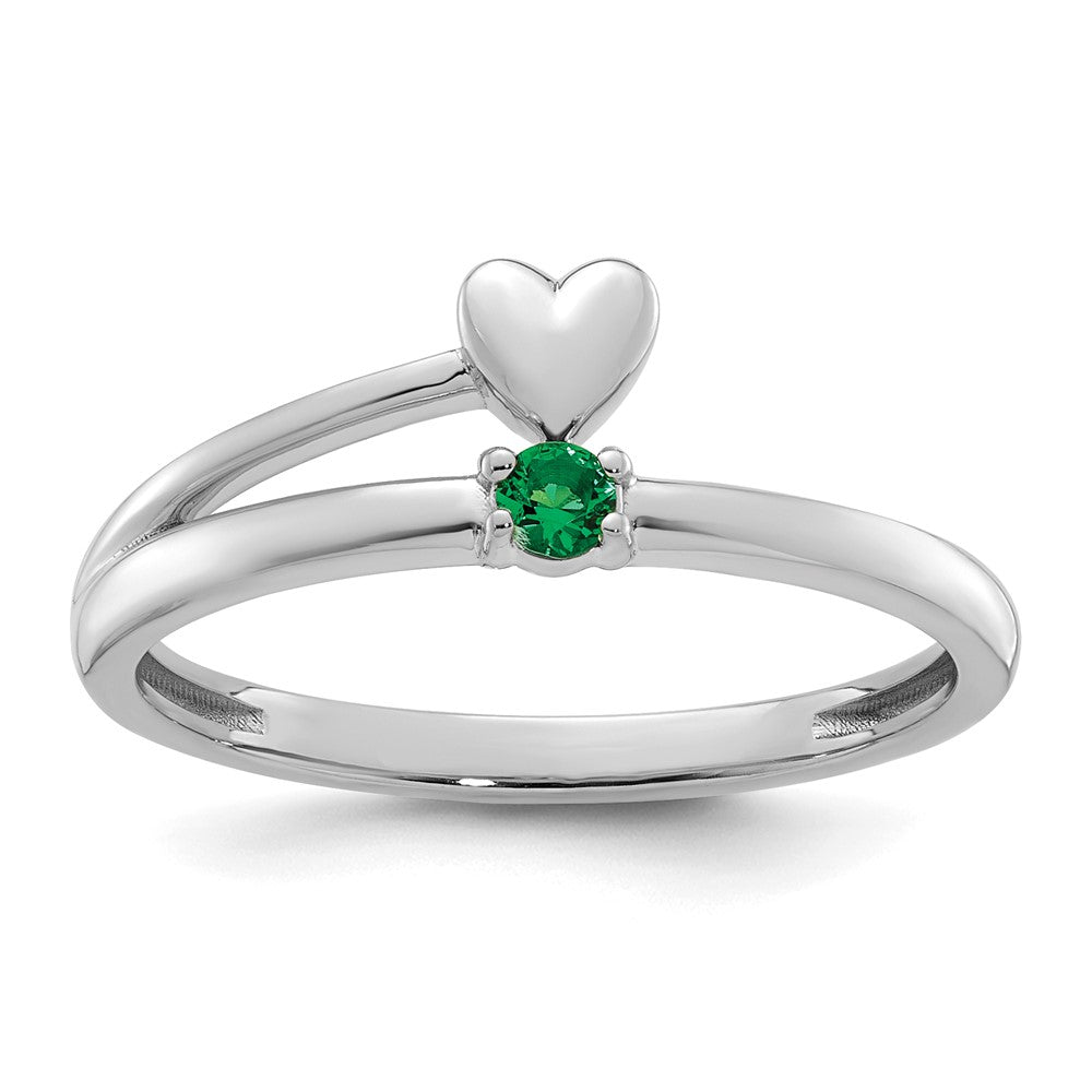 14k White Gold Heart with 1 Birthstone Mother's Ring Mounting