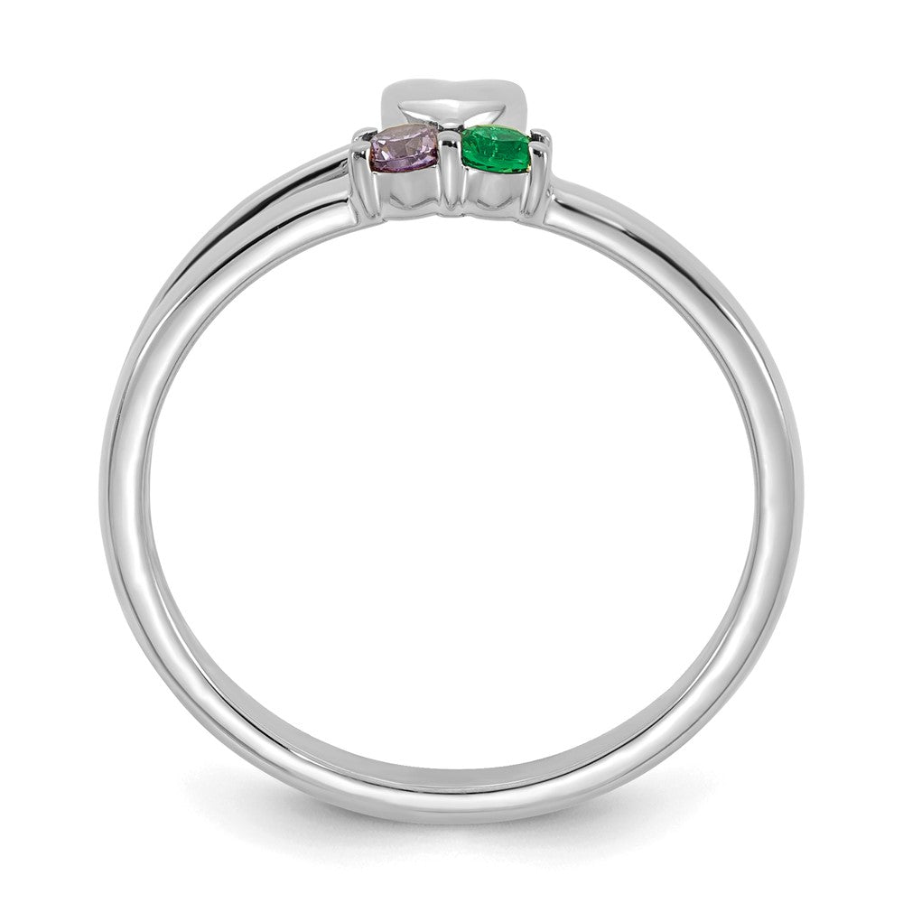 14k White Gold Heart with 2 Birthstone Mother's Ring Mounting