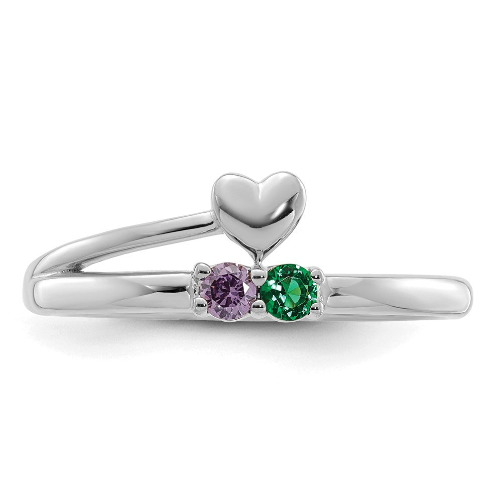 14k White Gold Heart with 2 Birthstone Mother's Ring Mounting