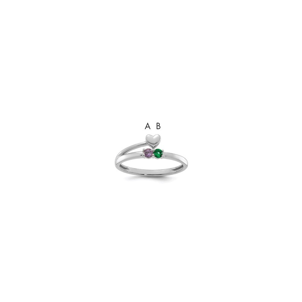 14k White Gold Heart with 2 Birthstone Mother's Ring Mounting
