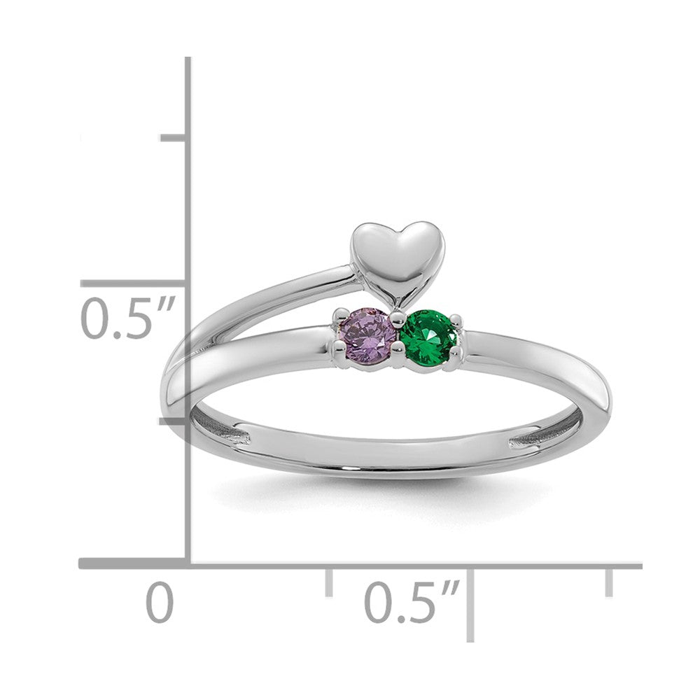 14k White Gold Heart with 2 Genuine Birthstone Mother's Ring