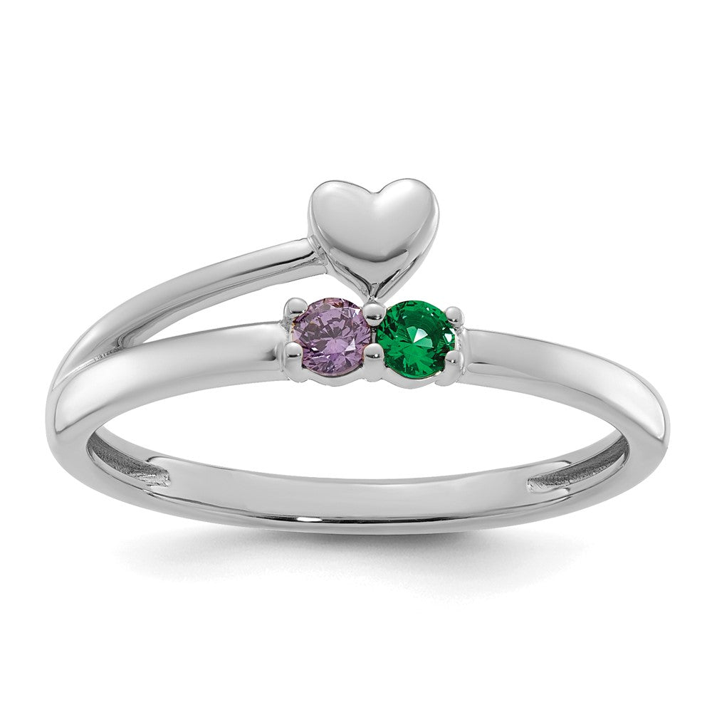 14k White Gold Heart with 2 Birthstone Mother's Ring Mounting