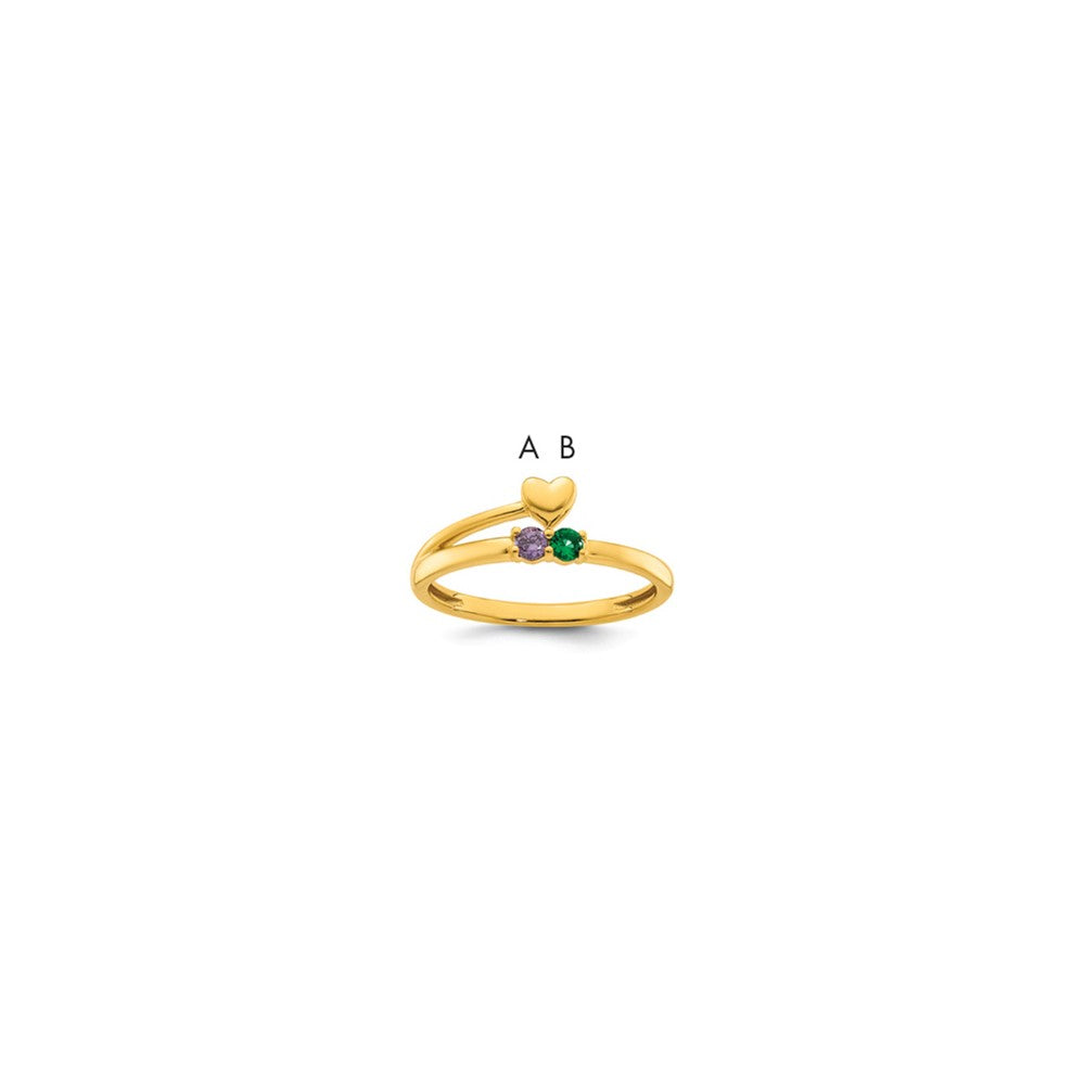 14k Heart with 2 Birthstone Mother's Ring Mounting