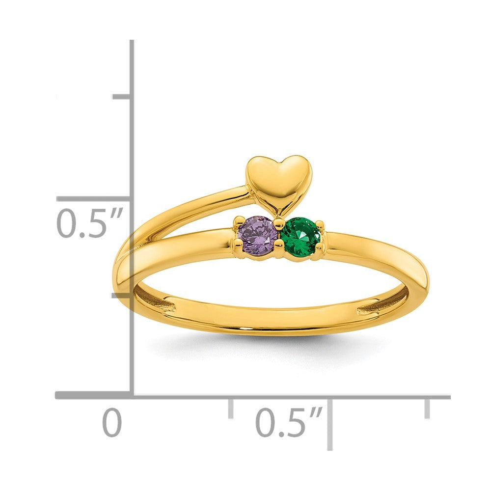 14k Heart with 2 Synthetic Birthstone Mother's Ring