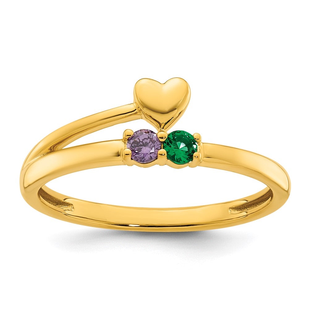 14k Heart with 2 Genuine Birthstone Mother's Ring