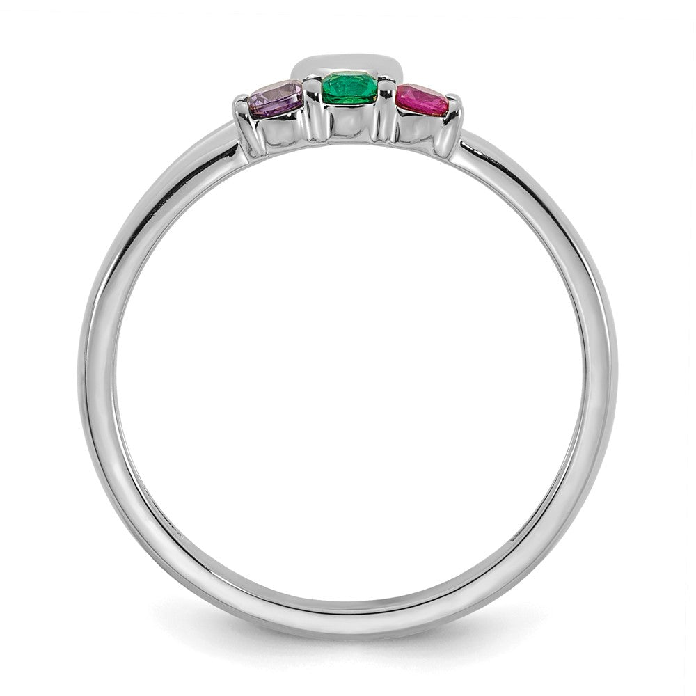 14k White Gold Heart with 3 Birthstone Mother's Ring Mounting