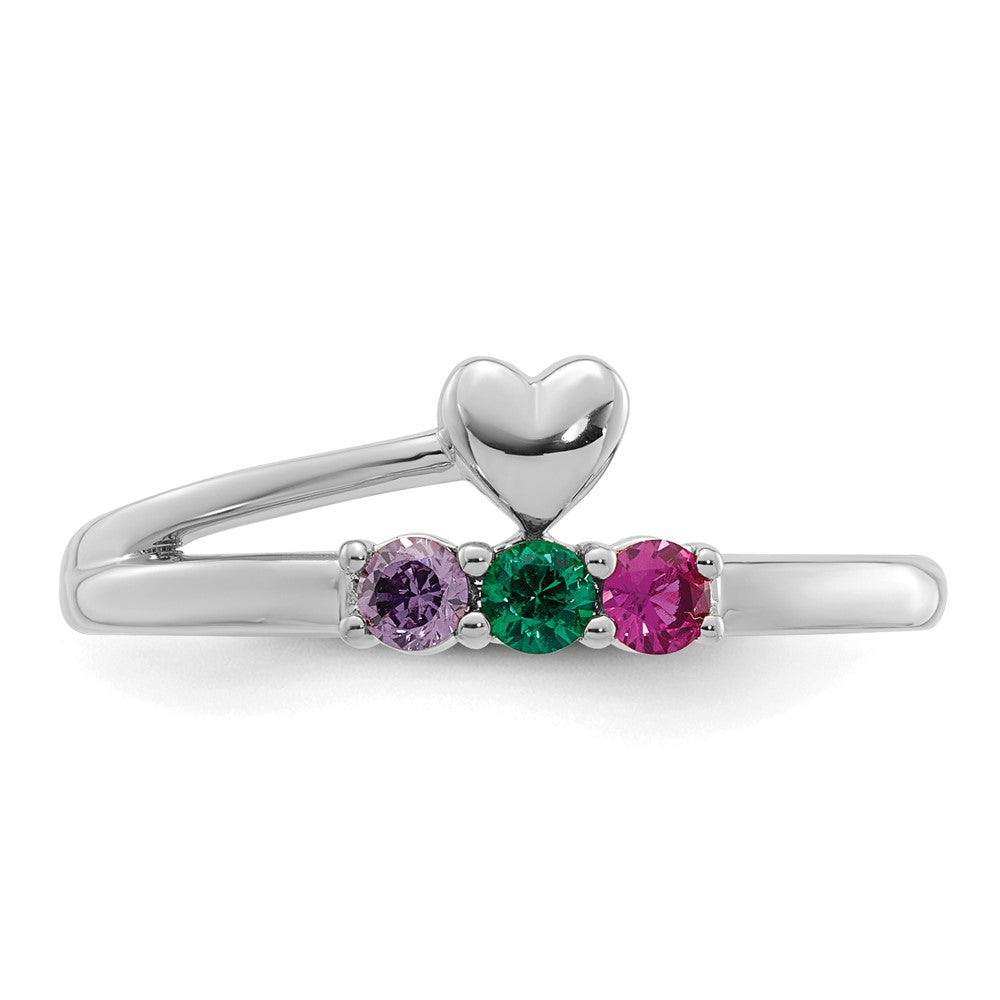 14k White Gold Heart with 3 Genuine Birthstone Mother's Ring
