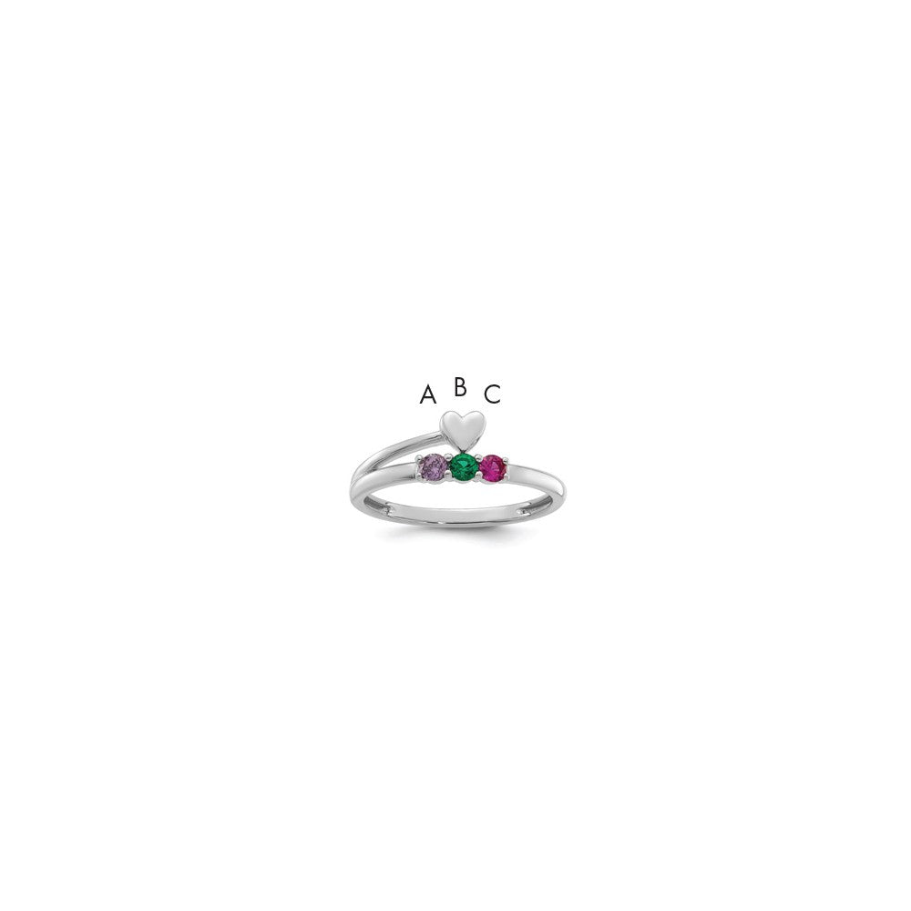 14k White Gold Heart with 3 Genuine Birthstone Mother's Ring