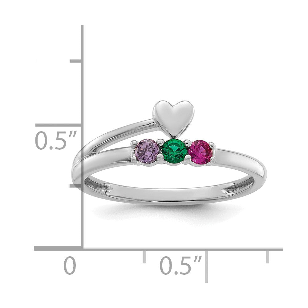 14k White Gold Heart with 3 Genuine Birthstone Mother's Ring