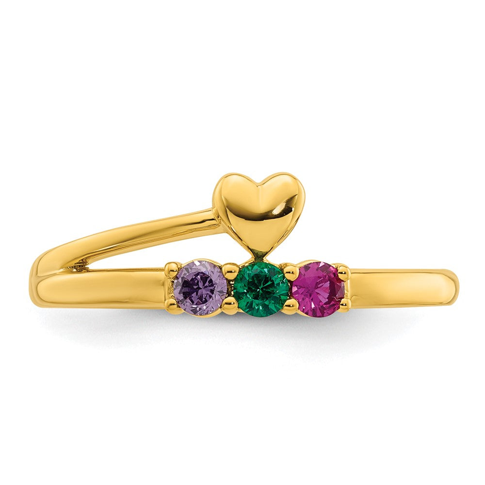 14k Heart with 3 Synthetic Birthstone Mother's Ring