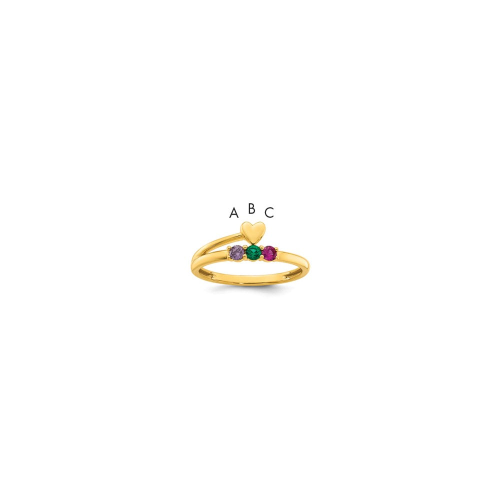 14k Heart with 3 Birthstone Mother's Ring Mounting