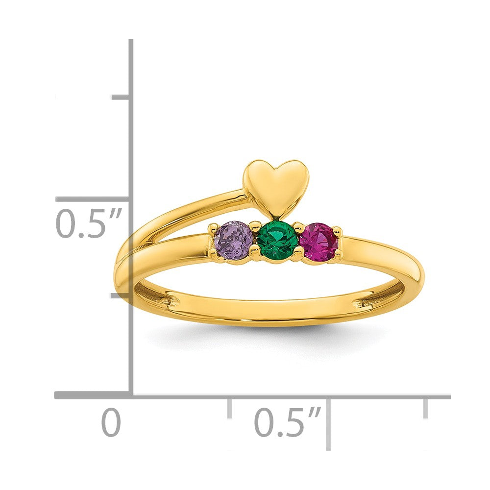 14k Heart with 3 Synthetic Birthstone Mother's Ring