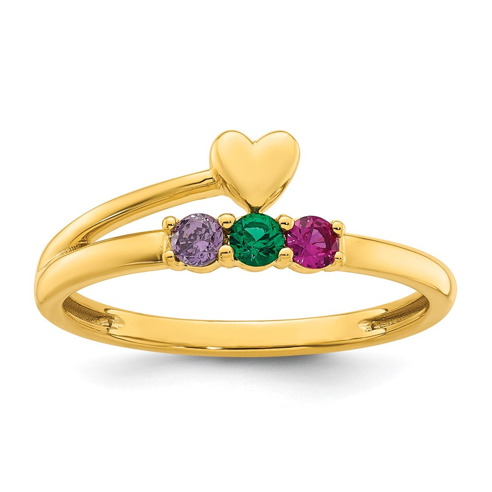 14k Heart with 3 Genuine Birthstone Mother's Ring