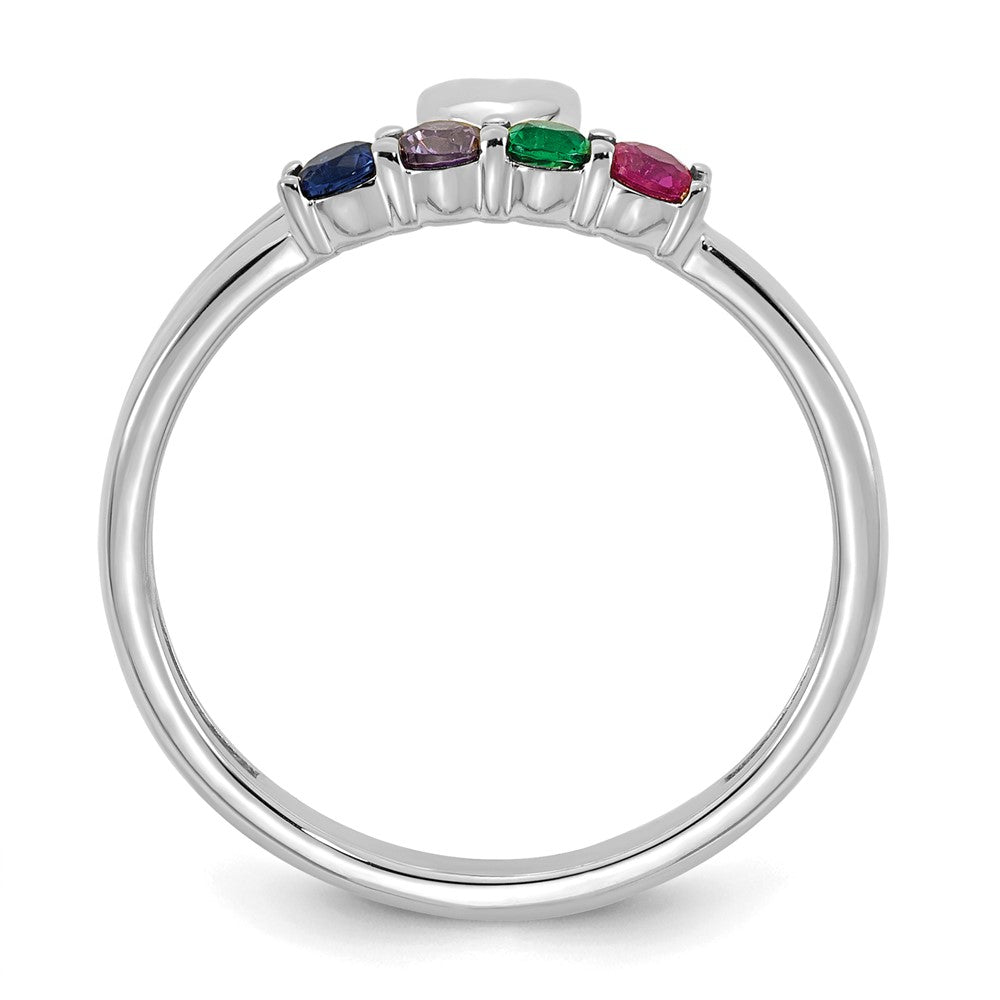 14k White Gold Heart with 4 Birthstone Mother's Ring Mounting