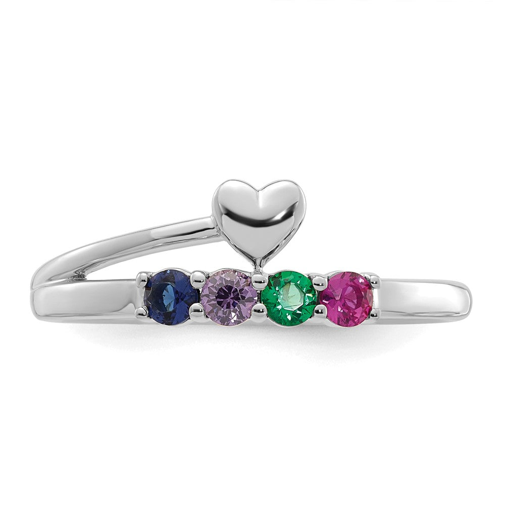 14k White Gold Heart with 4 Genuine Birthstone Mother's Ring