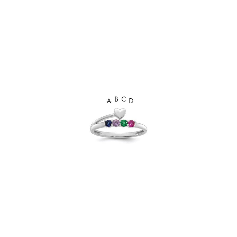 14k White Gold Heart with 4 Birthstone Mother's Ring Mounting