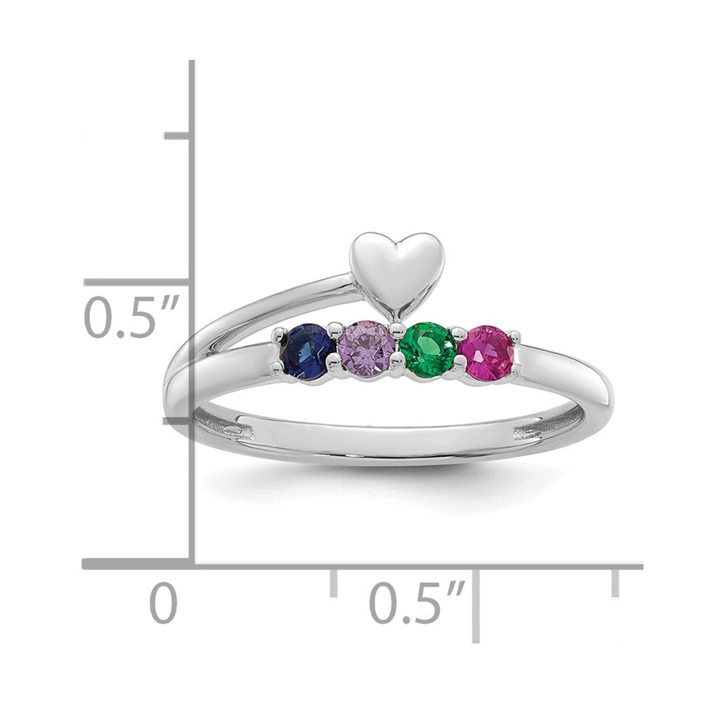 14k White Gold Heart with 4 Synthetic Birthstone Mother's Ring