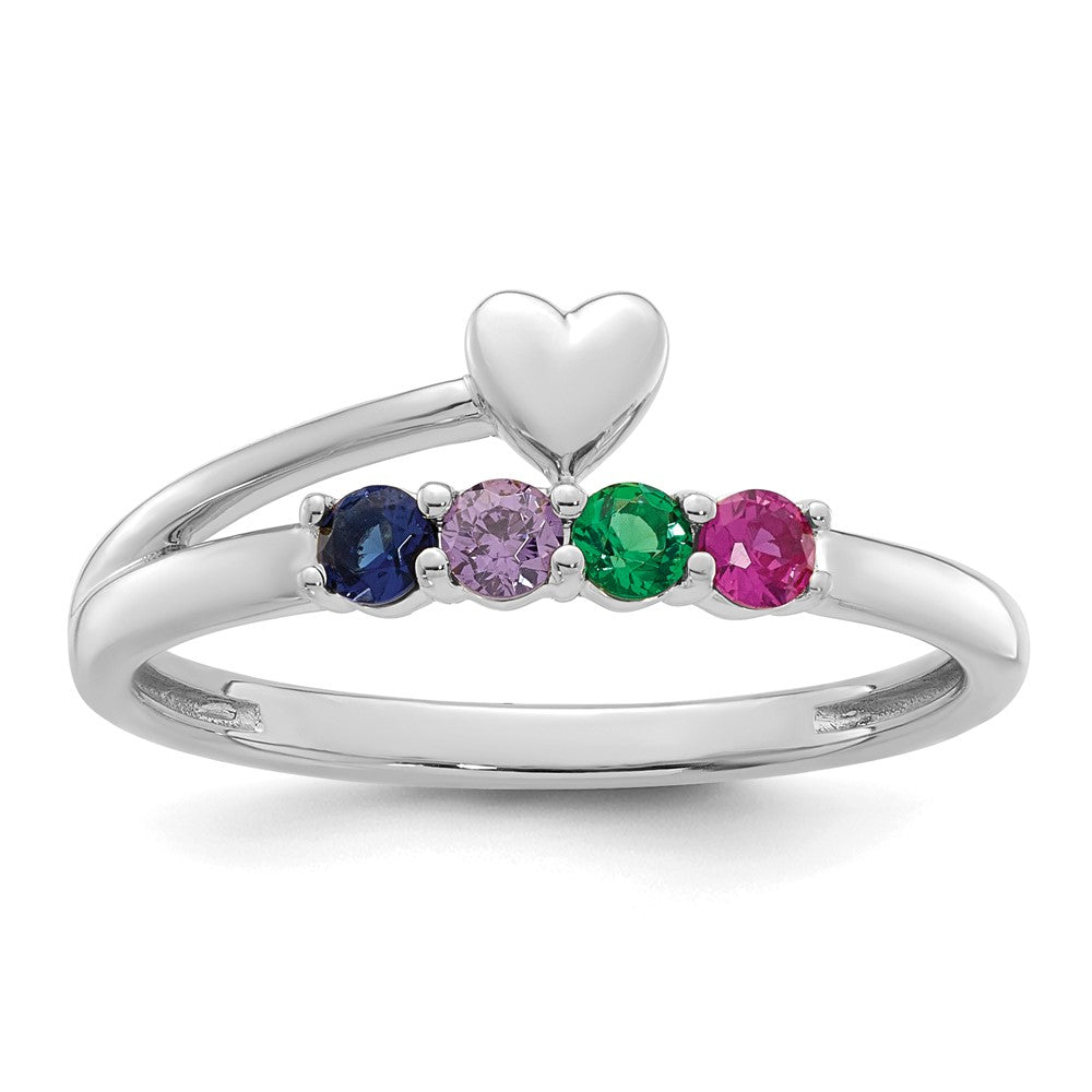 14k White Gold Heart with 4 Birthstone Mother's Ring Mounting