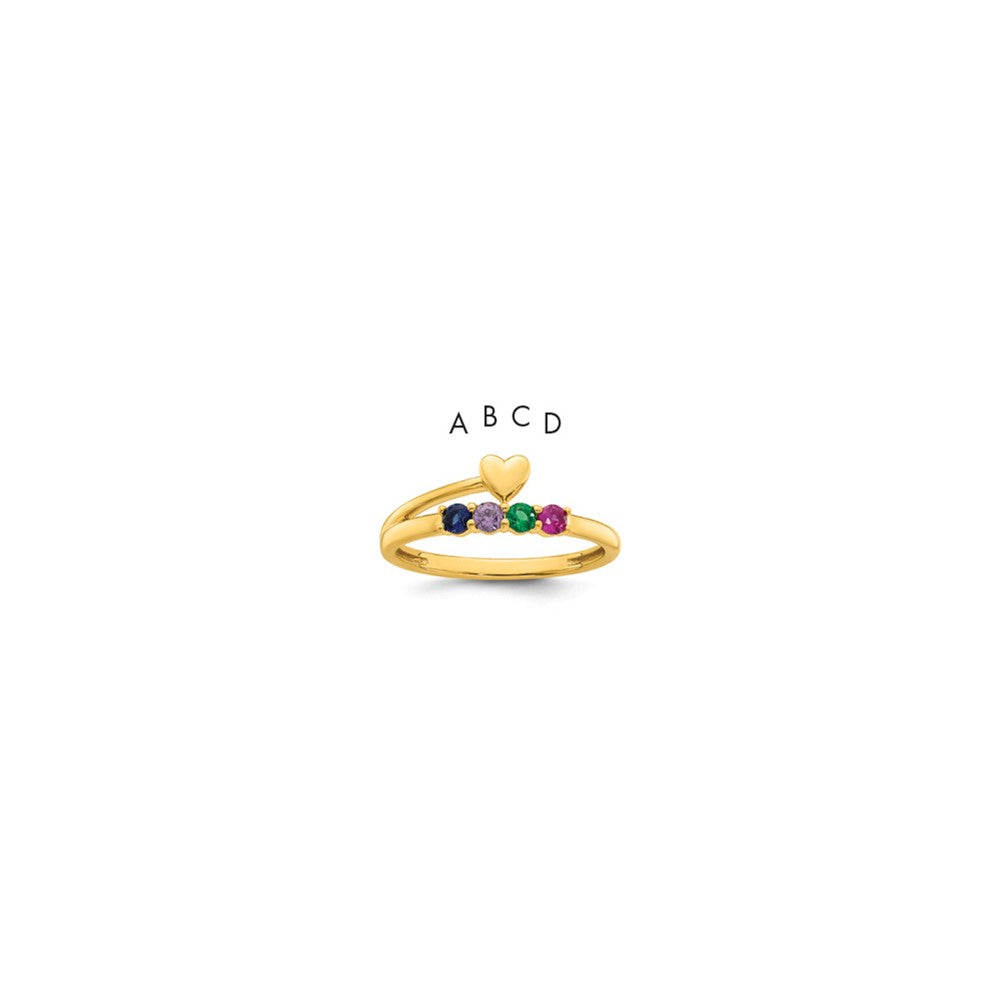 14k Heart with 4 Synthetic Birthstone Mother's Ring