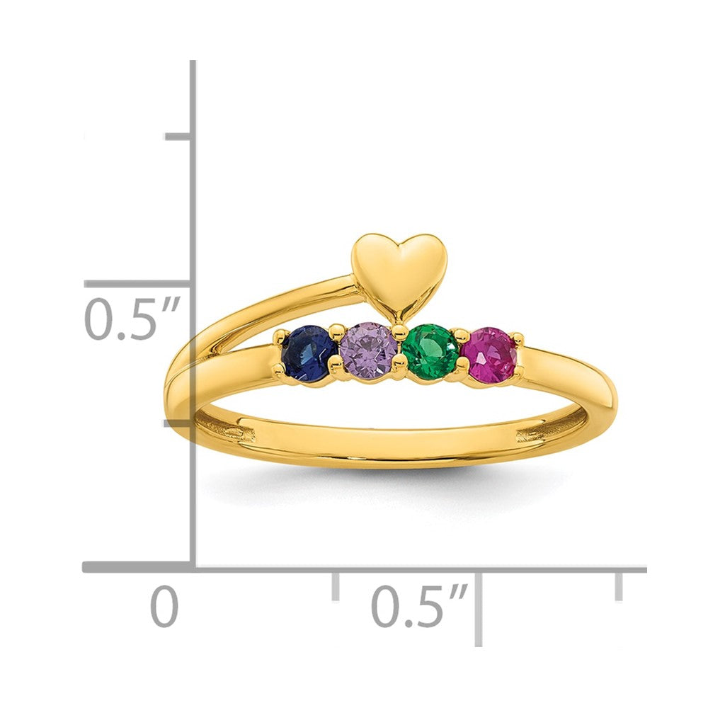14k Heart with 4 Synthetic Birthstone Mother's Ring