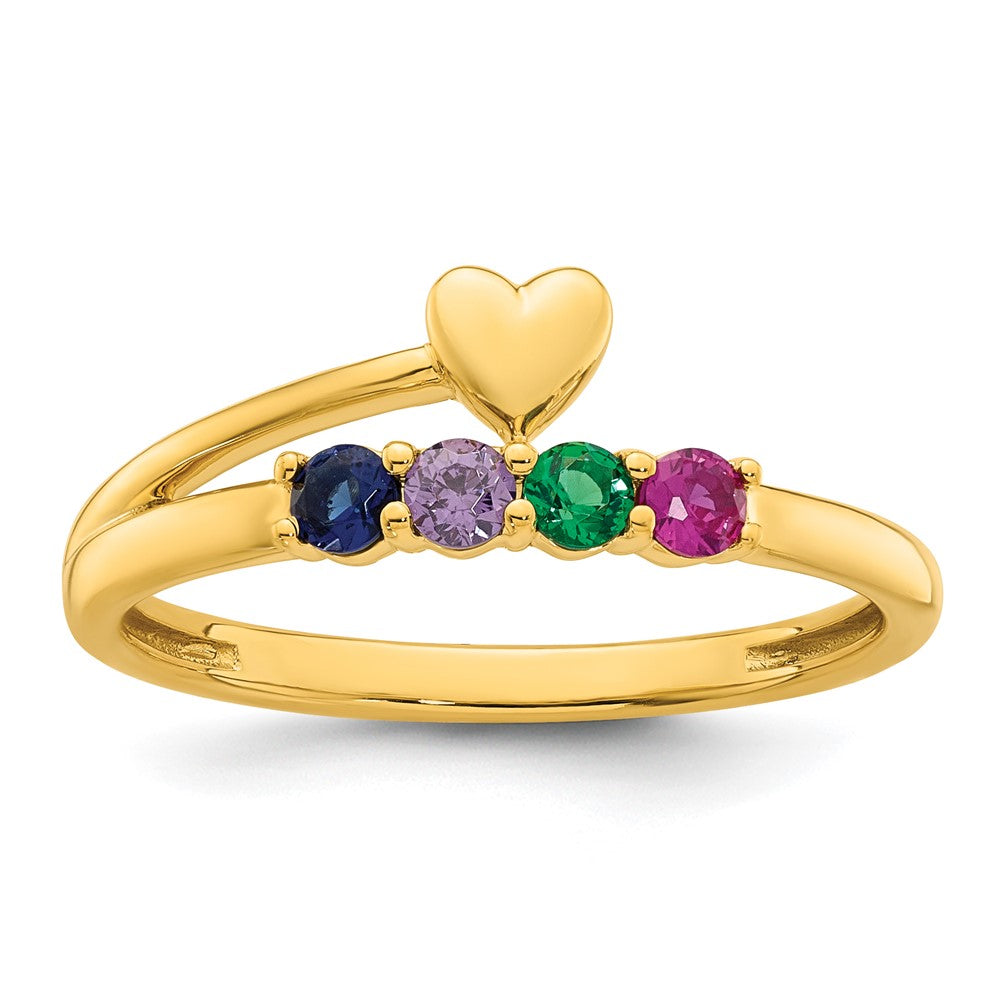 14k Heart with 4 Synthetic Birthstone Mother's Ring