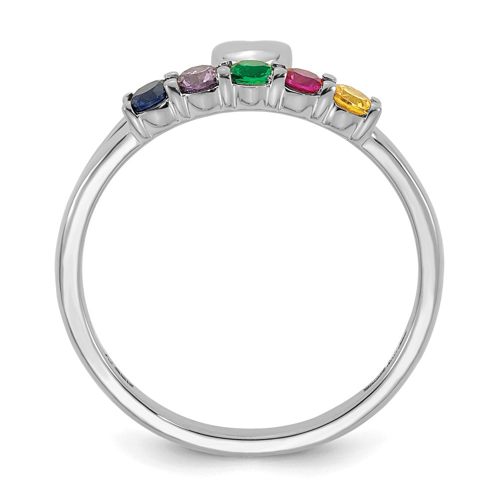 14k White Gold Heart with 5 Genuine Birthstone Mother's Ring