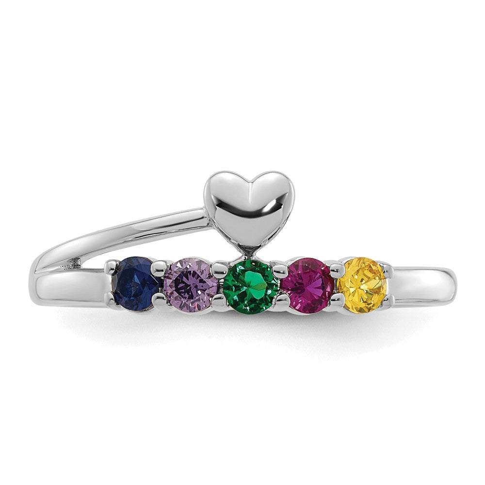14k White Gold Heart with 5 Genuine Birthstone Mother's Ring
