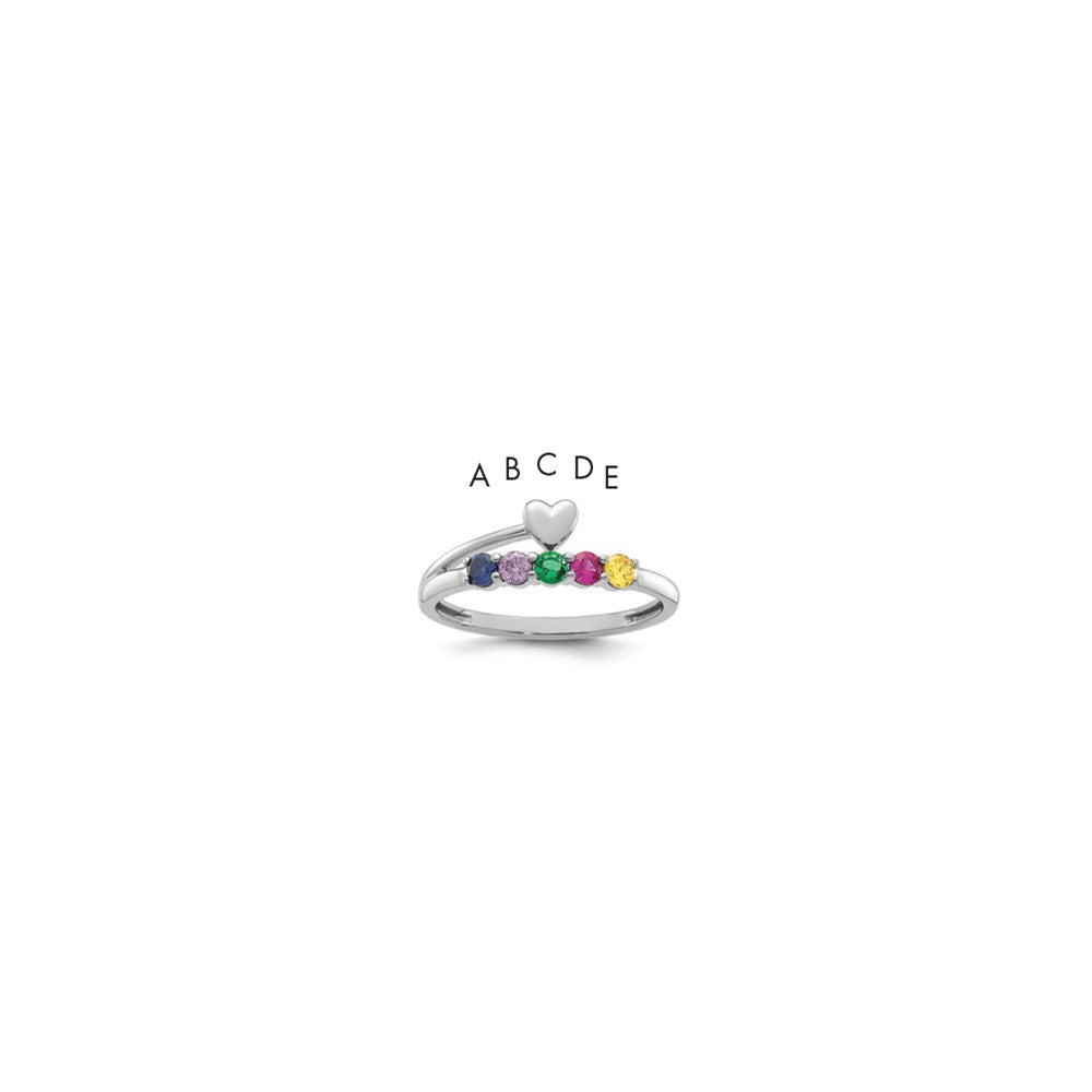 14k White Gold Heart with 5 Birthstone Mother's Ring Mounting