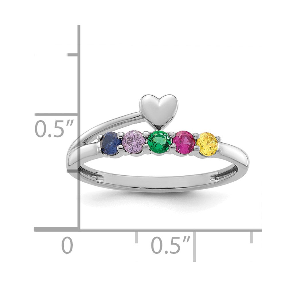 14k White Gold Heart with 5 Birthstone Mother's Ring Mounting