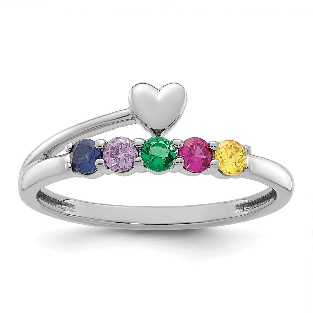 14k White Gold Heart with 5 Birthstone Mother's Ring Mounting